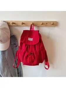 Korean Style Ins Drawstring Flap Backpack, Lightweight Nylon Casual Daypack, Large Capacity School Bag, Multi-Use Rucksack for Commute & Travel