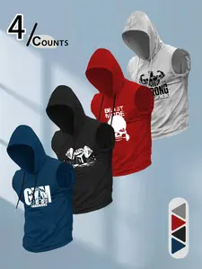 4 Pack Men's Gym Hooded Tank Top, Quick Dry Sleeveless Hoodie Workout Shirt, Bodybuilding Muscle Tank for Running, Training, Fitness, Sports Wear, Athletic Hoodies, Gym Workout Tops #springsaledeals2026 #summeroutfits #tiktokshopmademebuyit #gymwear