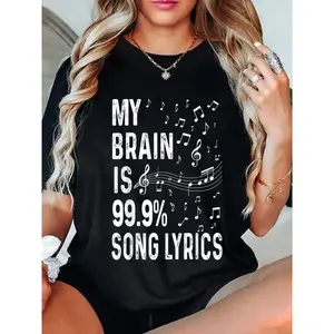 Men's Music Note & Song Lyric Graphic T-Shirt - 99% Song Breathable Loose Fit Retro Music Note Design with Treble & Bass Clefs - Casual & Outdoor Wear for Singers, Songwriters, Music Lovers - Bla