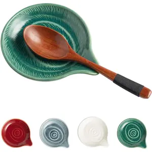 Ceramic Spoon Rest for Stove Top, Heat-Resistant Holder for Kitchen Counter, Cooking Utensil Stand, 5 Inches (green)