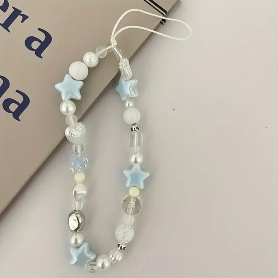 Blue Sea Star Beaded Phone Lanyard, Trendy Accessory Compatible with iPhone and Samsung CCD Universal Accessories Straps for Girls' Pendant, Phone Charms