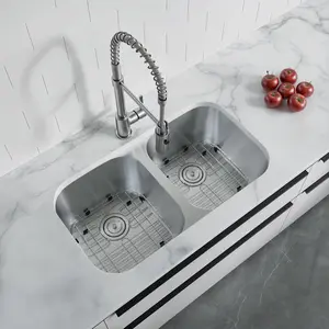 Dowell 32" Kitchen Undermount Double Bowl Sink - Two 14" Bowls, 9" Deep, Stainless Steel 18 Gauge - 6001 Series