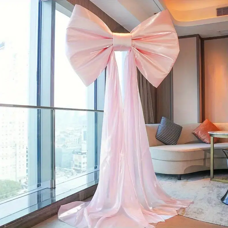 [Elegant Giant Pink Bow] 1pc Elegant Giant Pink Bow Party Decoration Party Supplies Party Event Props | 13.1Ft Ice Brocade Skirt Tail, Polyester Hanging Accessory for Weddings & Celebrations, No Electricity Needed, Sophisticated Decoration