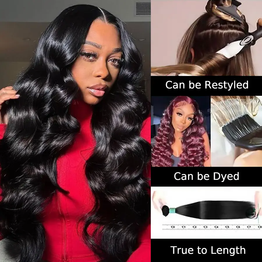 BEEOS Human Hair Extensions Human Hair Bundles Body Wave Bundles Straight Bundles Real Unprocessed Brazilian Virgin Hair Real Human Hair 18 20 22 Inch 3 Bundles Natural Black SummerVibes