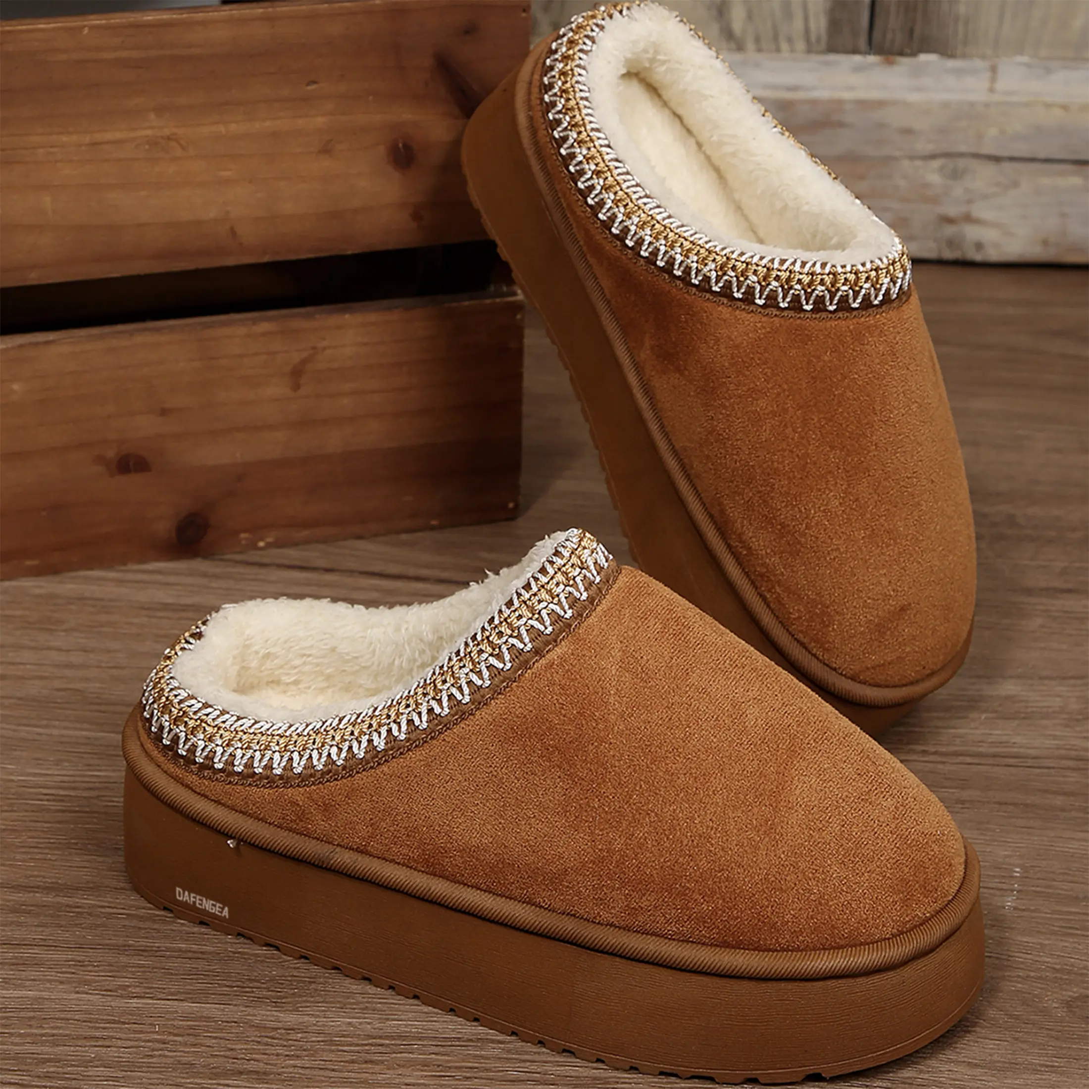 Women's Festive Christmas Slippers - Santa Graphic Suede Mules with Plush Interior Indoor Outdoor Shoes Perfect Holiday Gift Option