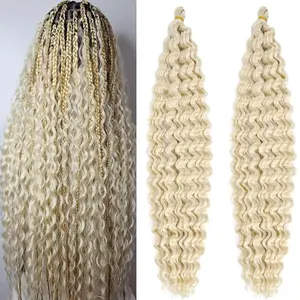 Blonde Curly Braiding Hair Pre Stretched Deep Ocean Wave Crochet Hair Boho Braids 24 Inch 2 Packs Synthetic Havana Curls Wavy Braiding Hair 613 Bohemian Crochet Braids Hair Extensions