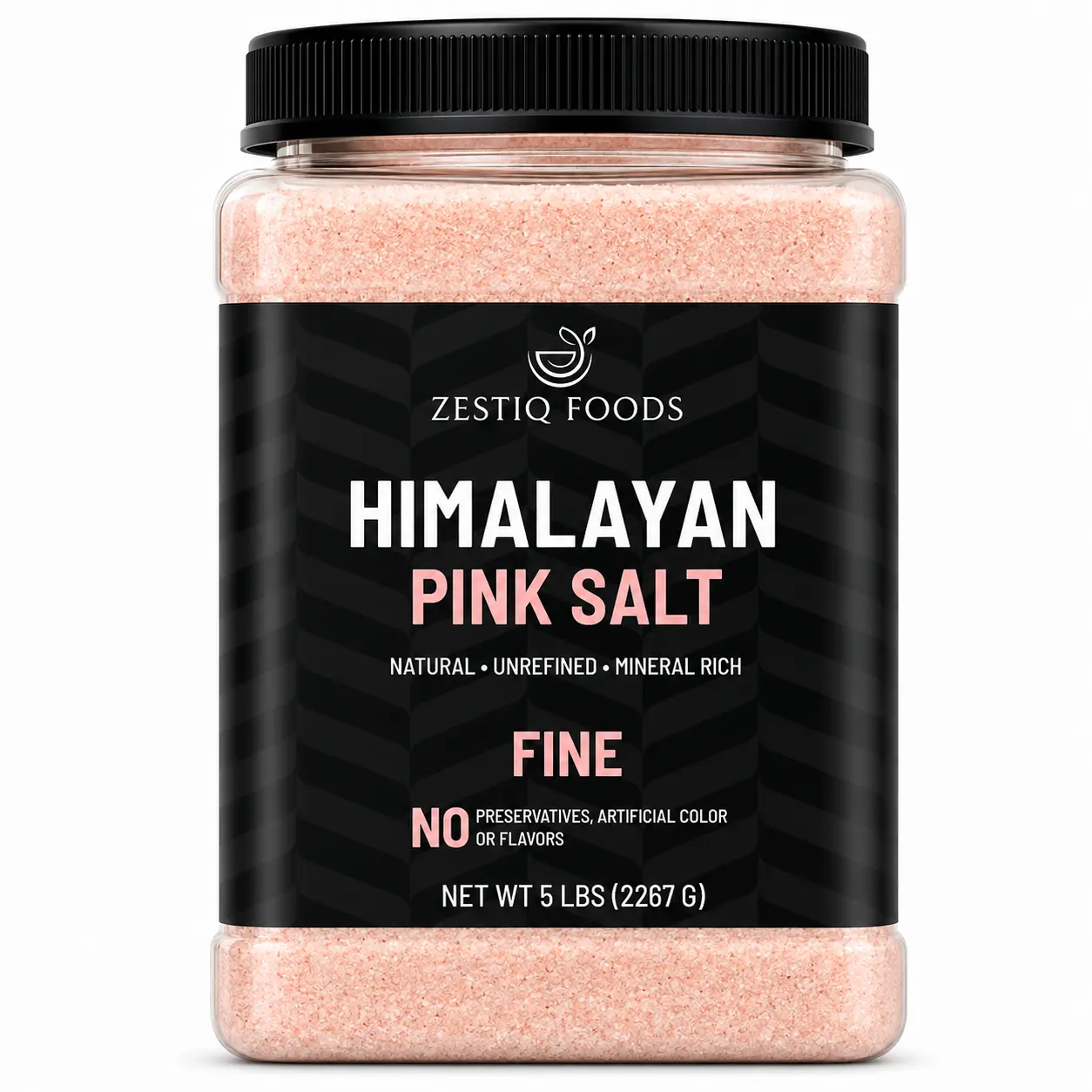 Zestiq Foods Premium Himalayan Pink Salt Fine Grain, 5 lb Jar – 100% Natural, Pure & Unrefined Gourmet Cooking Salt