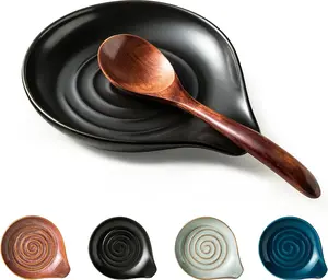 Spoon Rest, Porcelain Drip Tray for Multiple Utensils, Cooking&Large Spoon Holder for Stove Top, Modern Farmhouse Kitchen Decor Utensil Holder for Spoons, Ladles, Tongs&Spatula, Black