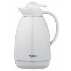 THERMOS Sturdy Glass Vacuum Carafe - 1L White, Easy-Pour Design, Kitchenware Tea & Coffeeware Accessory Jug