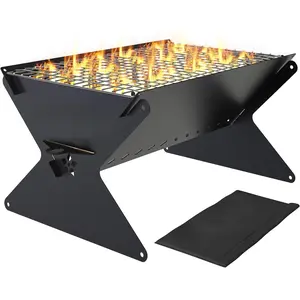 15" Portable Charcoal Grill – Foldable BBQ Grill – Camping Grills for Backyard, Bonfire, Patio – Heavy-Duty Portable Fire Pit – Camp Cooking Gear
