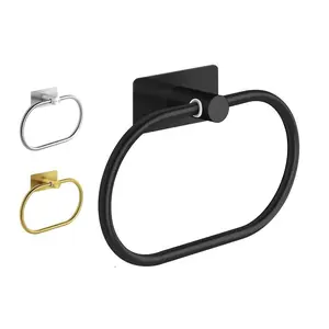 Self Adhesive Towel Rack, 1 Count Bathroom Towel Ring Rack, Non Drilling Dishcloth Rack, Stainless Steel Towel Ring, Bathroom Accessories, Bathroom Decorations