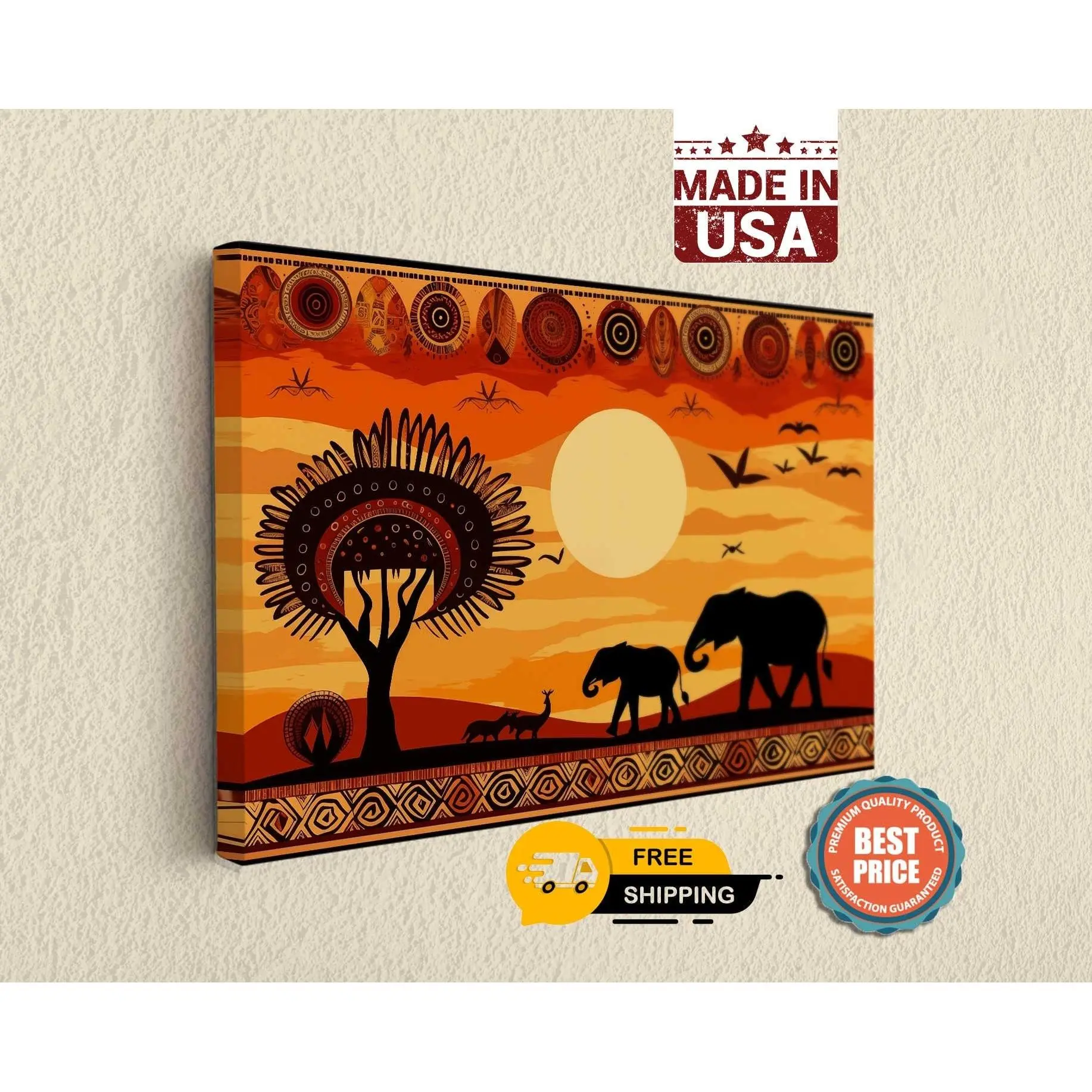 African Art Sunset in Africa Abstract Wall Art Classic Africa Art Canvas Print Fine African Art Canvas Poster Wall Canvas Art Home DÃ©cor