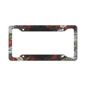 [SALE 50%] Japanese Irezumi Wave Samurai Tattoo License Plate Frame  Red & Black JDM Aesthetic Car Decor