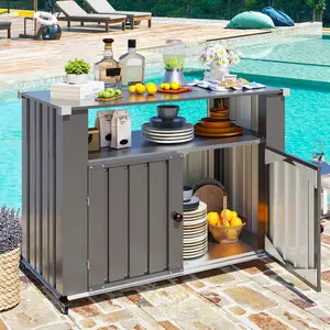 AECOJOY Outdoor Grill Table with Storage Cabinet Weatherproof, Outdoor Kitchen Island, Grill Cabinet Cart with Storage, Outdoor Counter Prep Table with Storage in Dark Grey