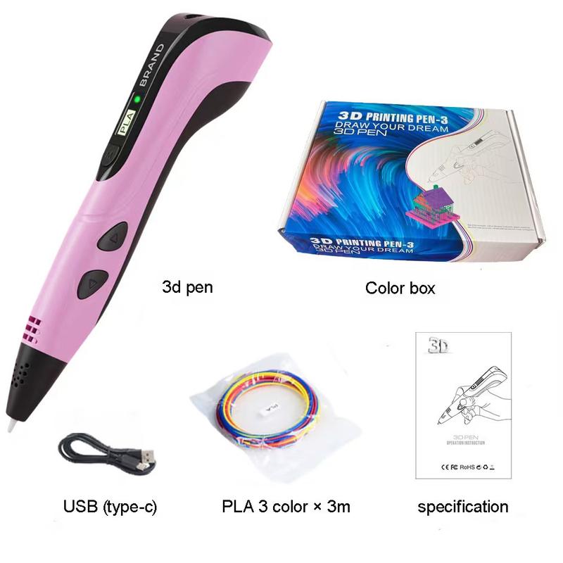 3D Printing Pen with Display Screen, Includes 3D Printer, 3 Beginner Colors Pla Materials, Template Book & Project Guide