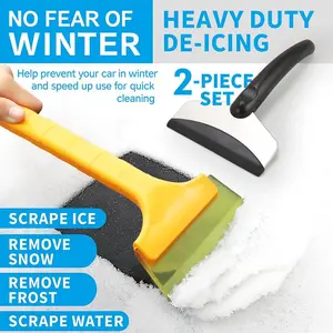 2 PC Winter Snow Removal Tools Set - Multi-Functional Snow Shovel, Ice Scraper & Car Windshield Cleaner - Scratch-Free Glass & Wall Cleaning for Outdoor, Patio, Kitchen & Vehicle Use