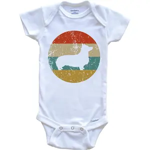 Pembroke Welsh Corgi Vintage Retro Corgi Dog Circle Icon One Piece Baby Bodysuit