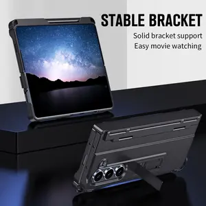 Suitable for Samsung fold7/fold6/fodl5/fold4/fold3 King Kong with tempered film folding mobile phone case bracket pen slot integrated central axis hinge full-cover silicone material mecha style advanced style business