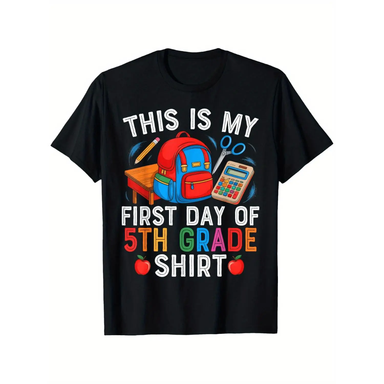 Kids' Comfy Graphic Printed T-Shirt - 'First Day of 5th Grade' Letter Graphic Tee, Soft Cotton Blend, Neutral & Bright Hues, Short Sleeve Round Neck, 3Y-13Y Back to School Casual Athletic Top, Nice Funny Gift for Boys & Girls, Comfy Tshirt