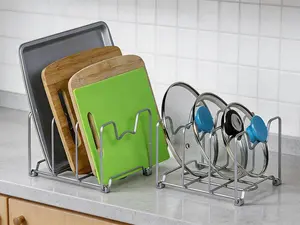 2-pack silver cabinet storage racks, ideal for kitchen pantry and bakeware organization.
