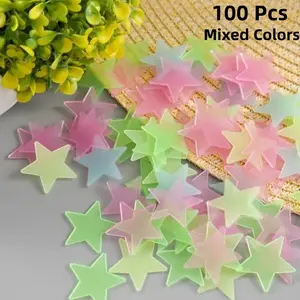 100pcs Night Glow 3D Star Wall Stickers, Self-Adhesive DIY Pentagon Home Decor, 3cm/1.18inch Room Decoration Stickers