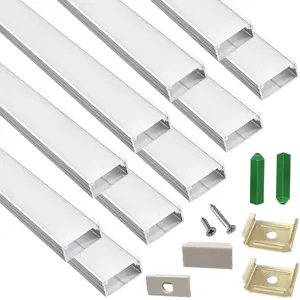 10-Pack 3.28FT LED Strip U Channel Diffuser Fitted for Hue Plus, Surface Mounted Tape Light Aluminum Track with Flat Milky Cover, Low Profile Designed for 0.63'' Wide Ribbon (10, 3.28FT)