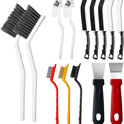 14Pcs Crevice Cleaning Brush Set, V Shape Grout Cleaner Brush for Deep Cleaning Gap, Hard Bristle Scrub Brushes Cleaning Supplies for Household Use, Bathroom, Kitchen, Toilet, Window