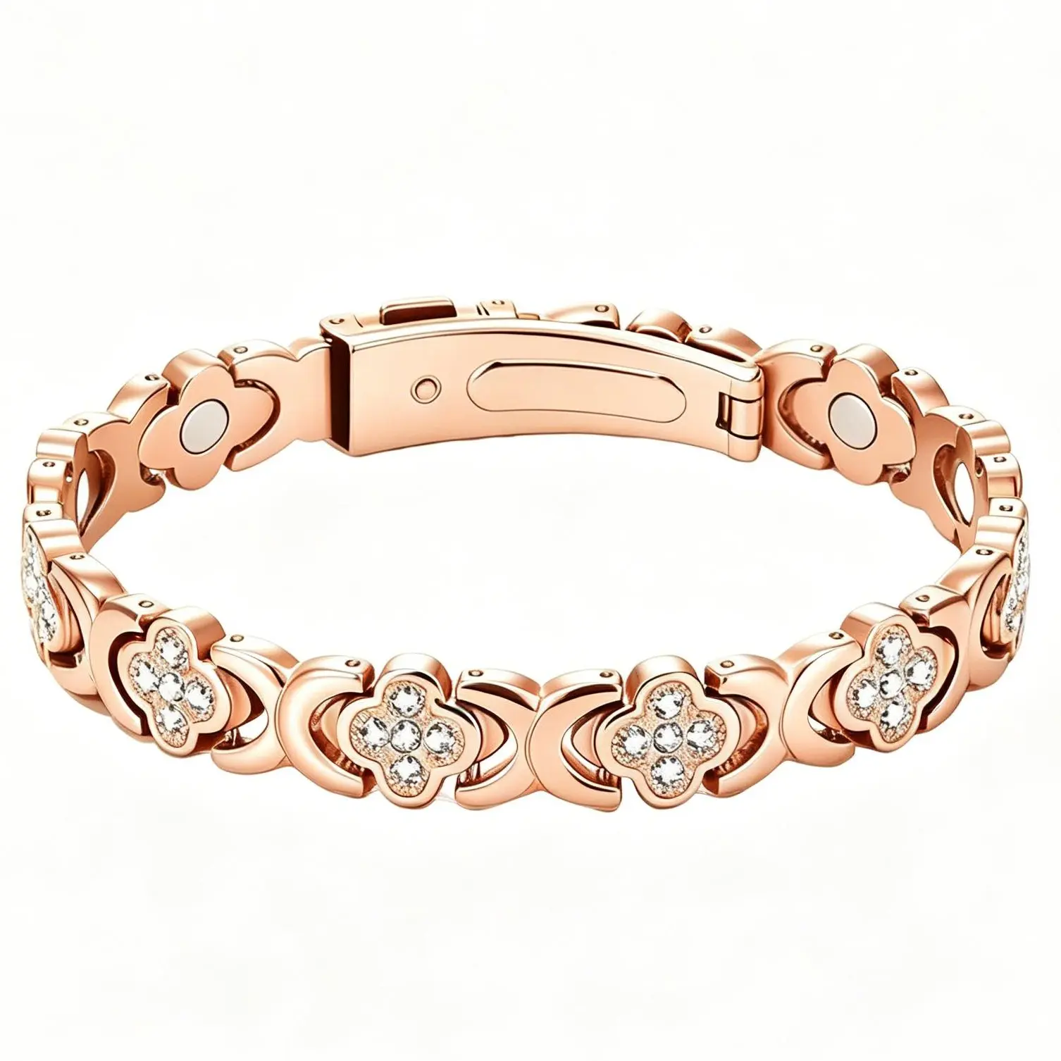 Women's Pure Copper Adjustable Minimalist Magnetic Bangle - Ultra-Strength Neodymium Magnets, Sparkling Infinite Clover Pattern, Rose Gold Magnetic Bangle Jewelry for Casual Daily Elegance, Adjustable Minimalist Bangle