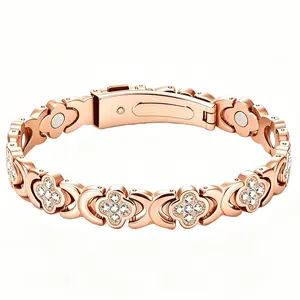Cyjewel Women's Pure Copper Magnetic Bangle Jewelry - Ultra-Strength Neodymium Magnets, Sparkling Infinite Clover Pattern, Adjustable Rose Gold Bracelets, Buy 1 Get 1 Free