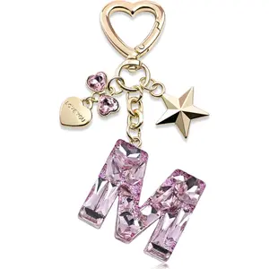 Cute Bling Keychain initial Letter Butterfly Star Pink Purple Gift for Women Girls Bag Cup Charms Accessories