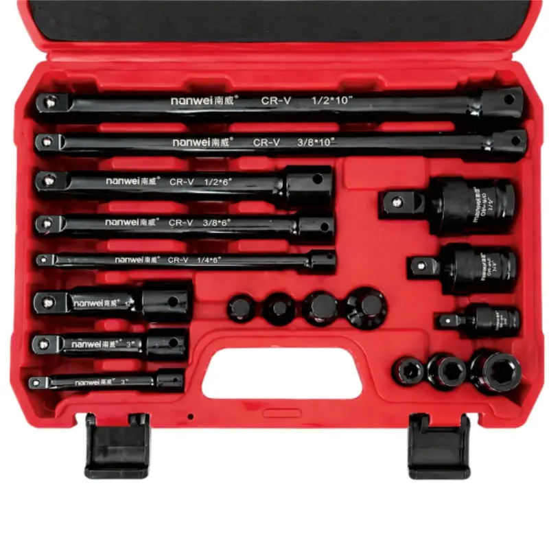 18-Piece Chrome-Vanadium Impact Socket Extension Bar Master Kit, 1/4" 3/8" 1/2" Impact Drives, 360° Rotation Swivel Universal Joints, Adapters, Hex Couplers with Heavy Duty Storage Case