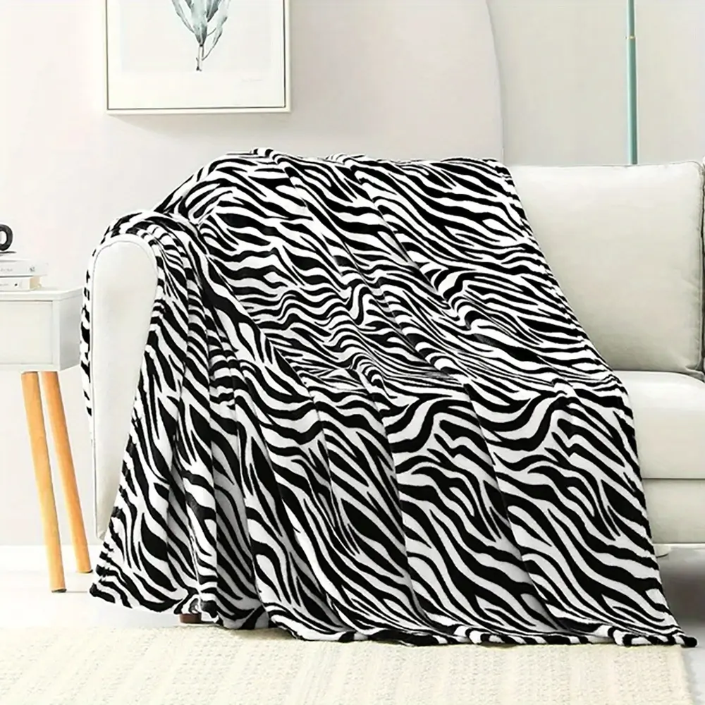 100% Polyester Luxurious Zebra Print Throw Blanket - Soft Warm Flannel, 50x60 in, All Seasons Cozy Setup, Vintage Style, Ideal Cozy Gift for Sofa
