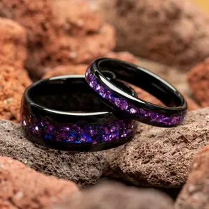 Galactic Nebula Sandstone Black Couple Tungsten Wedding Bands Comfort Fit 4mm | 8mm Engagement Engagement