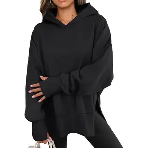 Womens Oversized Hoodies Long Sleeve Fleece Side Slit Hooded Sweatshirts Pullover 2025 Fall Outfits  Clothes