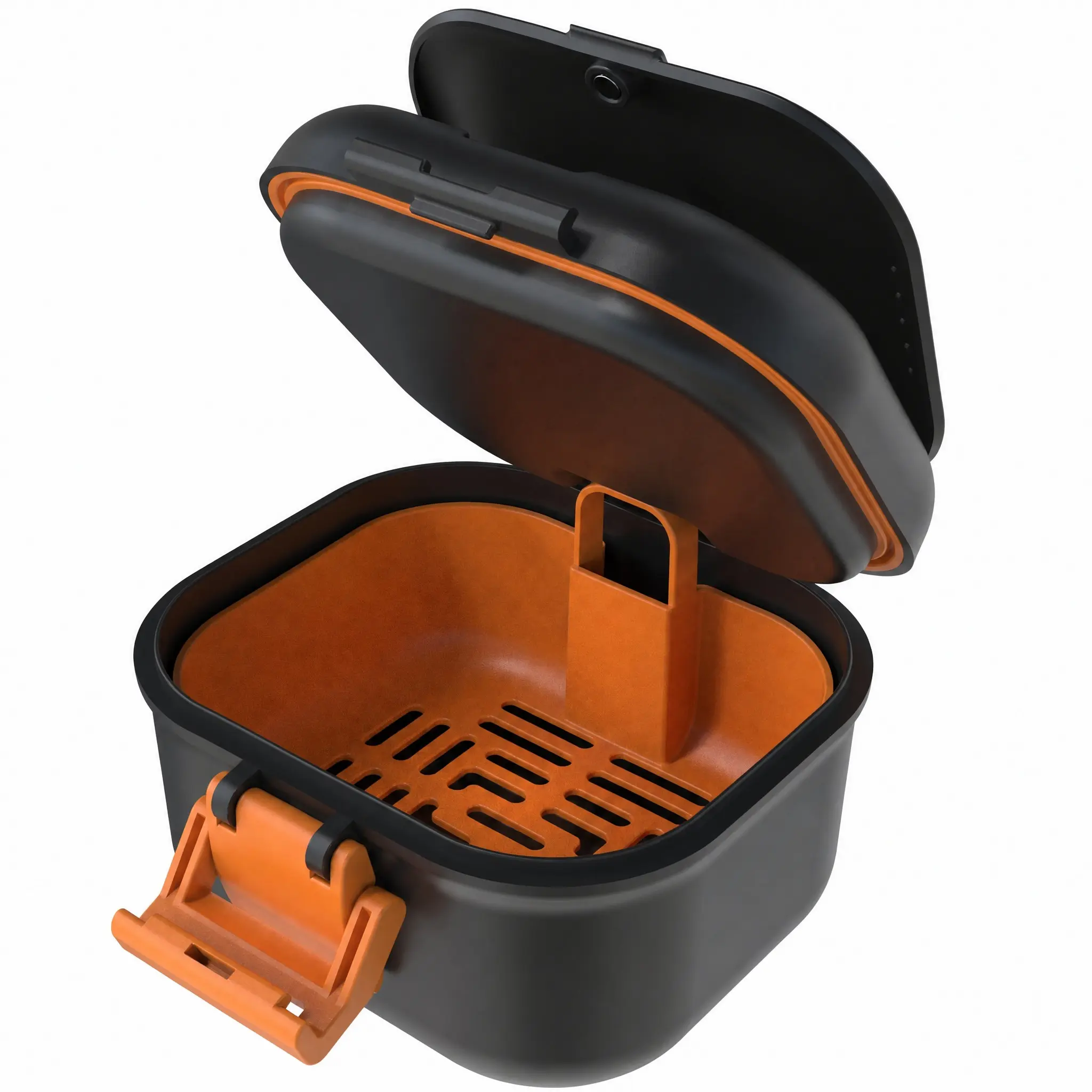 Upgraded Leakproof Denture Bath Cup with Strainer, Storage Compartment, Portable Travel Soaking Case for Braces & Dentures, Black-Orange