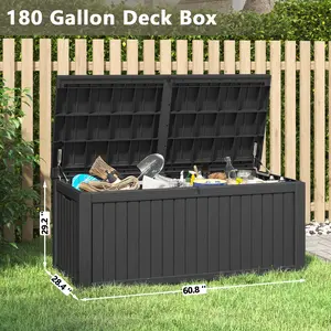 180/230 Gallon Resin Deck Box – Waterproof Outdoor Storage Bench, Lockable & UV Resistant, Large Storage Bin for Patio Cushions, Throw Pillows, Garden Tools