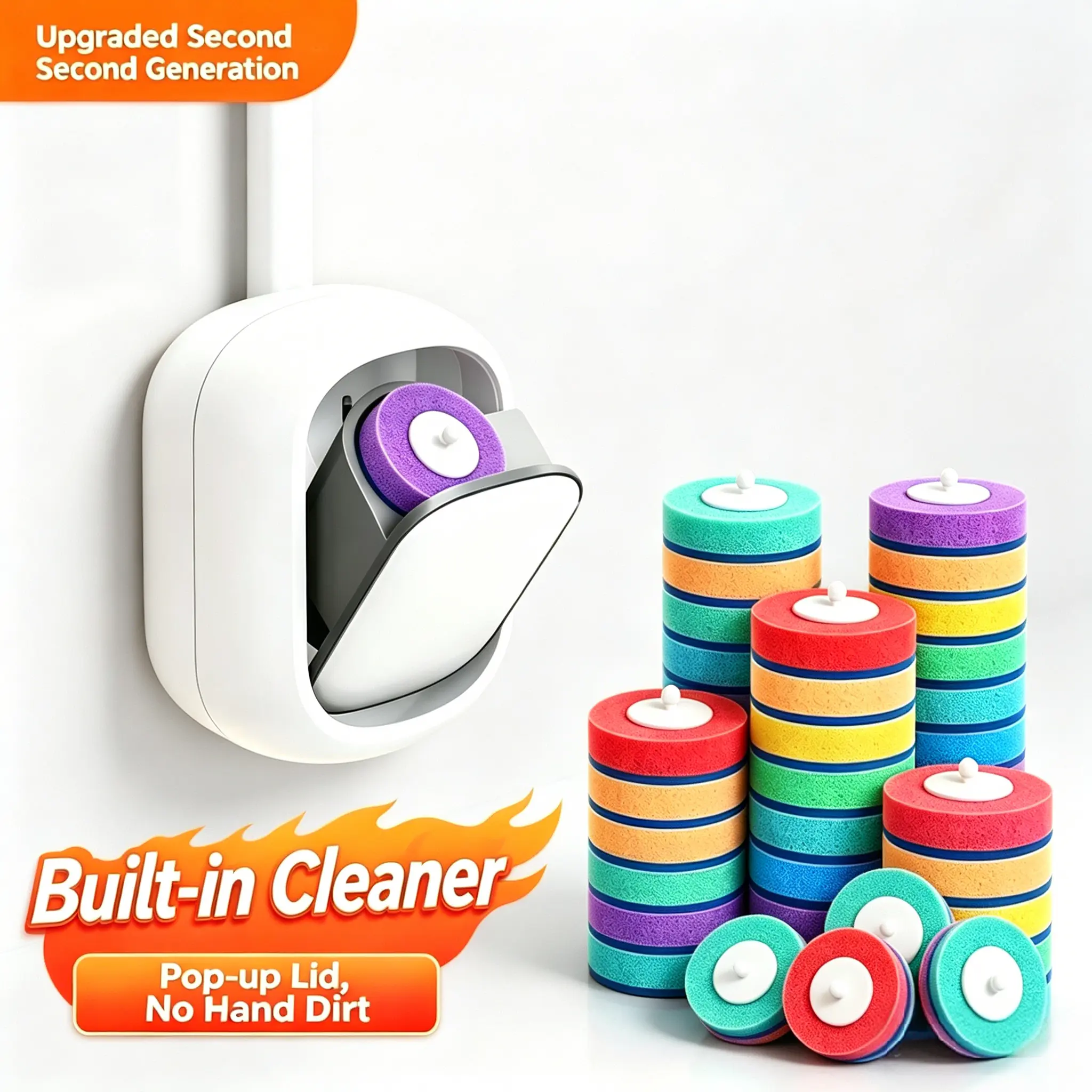 New upgrade, toilet cleaning kit with disposable self-cleaning pads—no pre-rinse needed, no mess, no odors. Simplifies bathroom hygiene. Suitable for sink, bathtub drain, washbasin, and urinal. Wall-mounted toilet brush cleaning system bathroom kit.