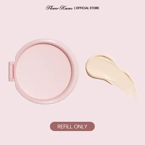 Flower Knows Bunny Garden Collection Cushion Foundation (Refill Only), Ultra-Light Full-Coverage Vintage Makeup Product with 80% Skincare Essence, Hyaluronic Acid, Pore-Blurring, Long-Lasting, Anti-Fade, Compact, Smooth Daily Cosmetic, Makeup Products, Id