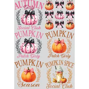 Pumpkin Patch Girly DTF Transfer Gang Sheet 24.5" wide x 36" long. Direct To Film Mini Gang Sheet