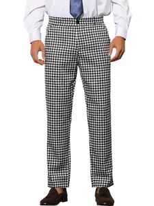 INSPIRE CHIC Houndstooth Dress Pants for Men's Flat Front Checked Pattern Plaid Trousers