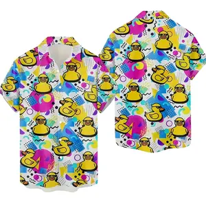 Hawaiian Men Shirts 3D Print Cartoon Cute Duck Printing Short Sleeve Shirt Hip Hop Summer Button Shirts For Men