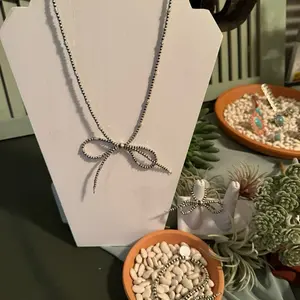 Sterling silver beaded bow necklace bracelet and ring set