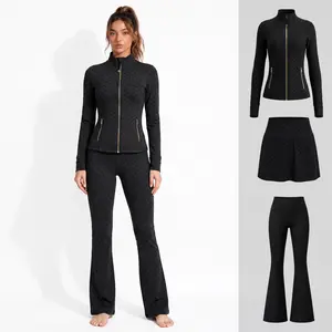 Women’s slim-fit zip stand-collar jacket (polka dot brushed stretch nylon/elastane), suitable for yoga, golf, tennis, and running; can be paired with skirts or pants.women's clothes
