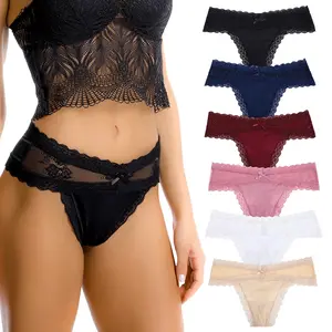 LEVAO Low Waist Sexy Thongs for Women Lace Underwear Stretch Briefs Seamless Bikini Panties Multipack S-XL
