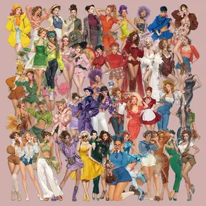 50 Pop Girl Transparent PET Graffiti Stickers - Waterproof Decorative DIY Stickers for Suitcases, Phone Cases, Laptops, Helmets, Skateboards