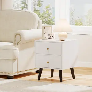 COSTWAY - Mid Century Modern Bedside Table Nightstand with Golden Knobs and Raised Support Legs-White