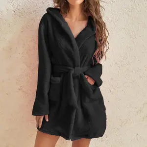 Women's Pure Short Fleece Robes Bridesmaid Bride Party Robes Sleepwear Soft Lightweight Knee Length Loungewear Basic Style Pockets
