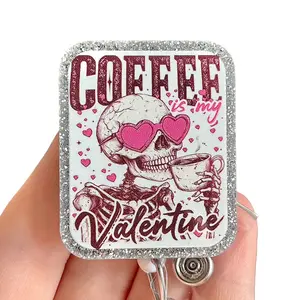 Glitter My Badge Valentine’s Day skeleton heart badge reel for nurse and hospital workers. Badge clip Badge pull - Retractable swivel clip with a 360 rotation. Great gift for coworker.