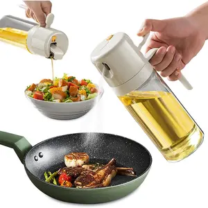 2-in-1 Oil Spray & Pour Glass Bottle (550ml 18.6oz)) - Kitchen Olive Oil Dispenser with Lock Cap & Silicone Cover, Non-Drip Healthy Cooking Tool for Air Fryer, Salad, Grilling