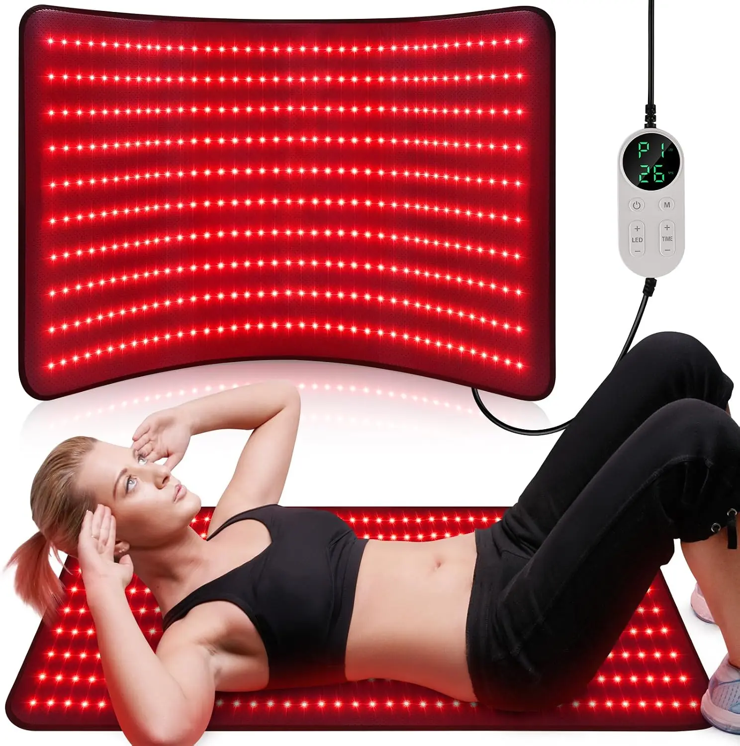 Pedete Infrared Heating Pad for Back Pain Relief, 39in×24in Full Body Red Light Therapy Mat with Cord-Powered Timer Remote Control, 660nm 850nm Pain Relief for Home Use (with Storage Bag)
